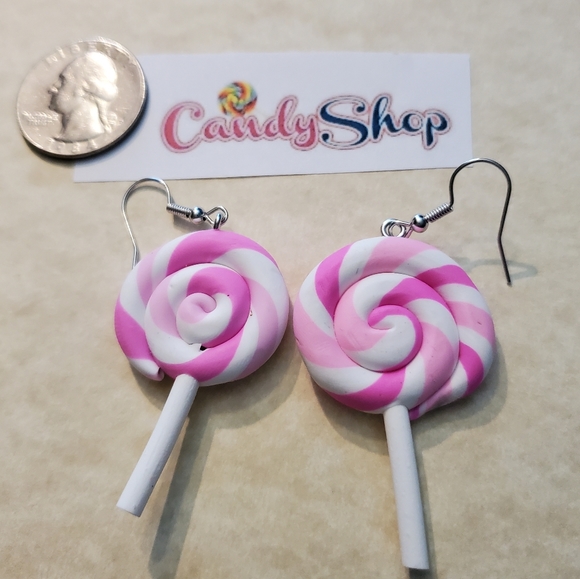 Pink Swirl Lollipop Earrings - Picture 2 of 5